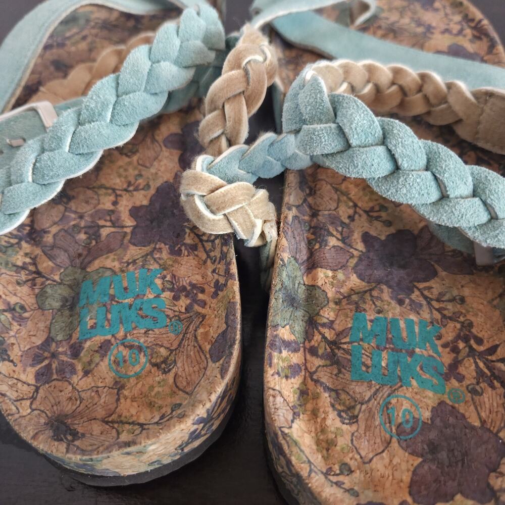 Muk Luks Estelle Ankle Strap Toe Loop Sandal Blue Floral Size 10 - Picture 4 of 7
